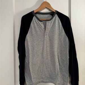Gray and Black Long Sleeve Baseball Henley Shirt